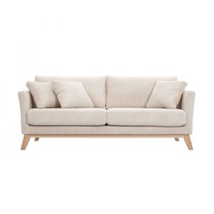Miliboo Canapé scandinave déhoussable 3 places en tissu velours côtelé beige et bois clair oslo