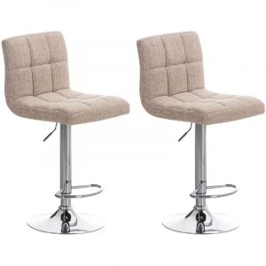 CLP Lot de 2 Tabourets de Bar Peru en Tissu avec Siège rembourré Repose-pieds et Pied Métal, Crème