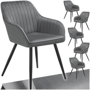 TecTake Lot 6 chaises de salle à manger en velours matelassées gris