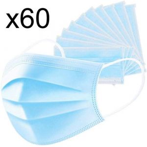 Image de Lot de 60 masque chirurgical jetable protection respiratoire 3 couc s pour le visage hypoallergénique et respirant Norme CE KALIA