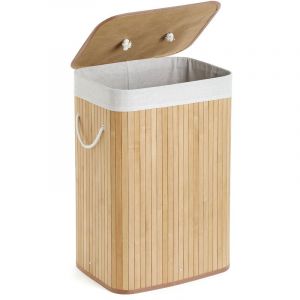 72L Corbeille à Linge,Panier à Linge en Bambou,Rectangulaire,Boîte de Rangement à Linge Pliable avec Couvercle Amovible,40 x 30 x 60 cm, Couleur