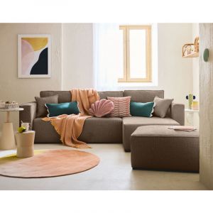 Topaze - canapé d'angle réversible - 4 places - convertible avec coffre - en tissu velours relief - Taupe