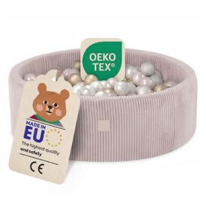 Piscine à Balles pour Bébé Enfants pour la Chambre MISIOO Ronde Velours Côtelé Rose 90x30 cm 200 Balles: Rose/Doré/Blanc Perle