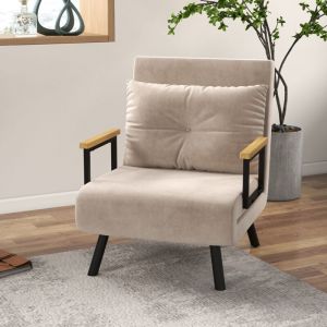 Modfu - Fauteuils relax 63x73x81 cm, transformables en canap&eacute;-lit, fauteuil, velours, beige