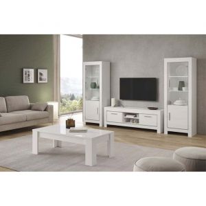 Ensemble Salon Complet Laqu&eacute; Blanc Brillant Meuble TV + Table Basse + Vitrines Leds - DENAE - ALTOBUY