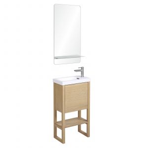 Image de Meuble lave-mains atoll avec vasque blanche + miroir - Bois