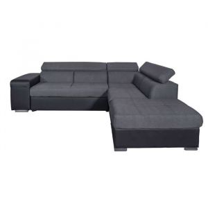Loungitude Canapé d'angle fixe convertible en simili et tissu - Gris / Noir - Angle Droit - SOAN