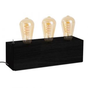 Lampe de table à poser style design industriel en bois naturel 3 Lumières Compatible LED