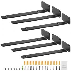 VEVOR Supports d'étagères, 310 x 100 x 45 mm, équerre d'étagère flottante robuste, 6 pièces, supports pour étagères en L noir mat de 5 mm d'épaisseur, en acier avec une capacité de charge de 72,6 kg