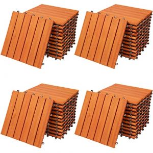 Deuba Dalles de terrasse en bois d'acacia ou bois d'eucalyptus certifi&eacute;s fsc 30 x 30 cm Dalle clipsable balcon jardin ext&eacute;rieur 44x Eucalyptus (en)