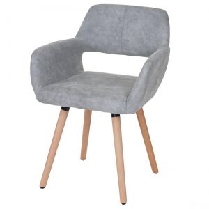D&eacute;coshop26 Chaise de salle &agrave; manger bureau visiteur sans roulette design r&eacute;tro en tissu gris pied en bois clair 04_0002154