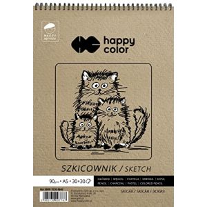 Image de Happy Color Papier à Dessin en Spirale pour Carnet de Croquis - Collection Young Artist, Papier Blanc et Ocre, Format A5, 80/90 G/M², 60 Feuilles
