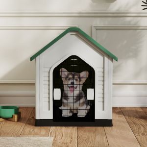 Niche pour Chien avec Porte Verrouillable, Abri pour Animaux, Aérations et Toit Incliné pour Petits Chiens et Chats, pour Maison, Terrasse, Vert