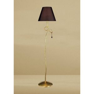 Image de Diyas Lampadaire Paola 1 Ampoule E27, dor&eacute; peint avec Abat jour noir & verre ambr&eacute; goutelettes