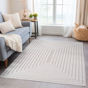 Carpetsale24 Tapis extérieurs et intérieurs 160x230 cm, 3D design bordée crème, lavable résistant aux intempéries
