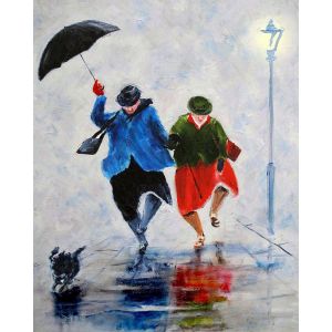 Peinture au num&eacute;ro : Promenade sous la Pluie - sans ch&acirc;ssis en bois