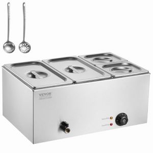 VEVOR Chauffe-Plat Buffet à 4 Bacs, Bain-Marie Électrique 15,5 L 1200 W, Buffet Chauffant en Acier Inoxydable, Température Réglable 30-85 °C, pour Réchauffer Les Aliments Restauration Soirée Fête