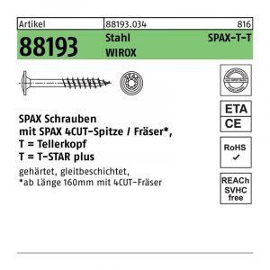 Spax 251011002805, T-STAR Plus, Lot de 25 vis pour constructions en bois, 10 x 280 mm, t&ecirc;te disque, filetage partiel, WIROX A3J, 4CUT