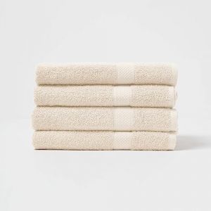 Lot De 4 Serviettes De Bain 100% Coton Cr&egrave;me, 70 X 130 Cm