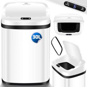 KESSER® Poubelle de cuisine à capteur de 30 l, automatique, avec détecteur de mouvement, couvercle à fermeture amortie, avec panneau de commande tactile et capteur, écran LCD, acier inoxydable, avec (WMK Trading GmbH, neuf)