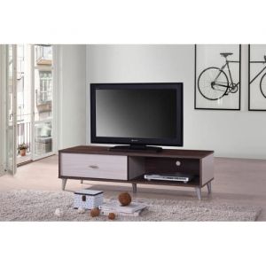 Meuble TV BODRUM 120 cm avec une porte coulissante coloris noyer et blanc.: 40 Marron