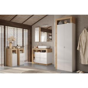 Armoire HAMBURG - 2 portes - 65 x 188 x 35 cm - ch&ecirc;ne & blanc brillant