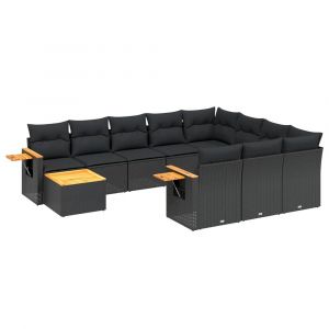 VidaXL Salon de jardin 11 pcs avec coussins noir r&eacute;sine tress&eacute;e