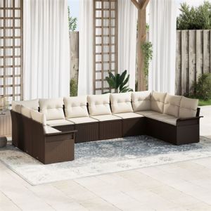 VidaXL Ensemble de canapé de jardin 10 pièces avec coussins marron poly rotin, Canapé de jardin 2 places avec rangement et coussins ma