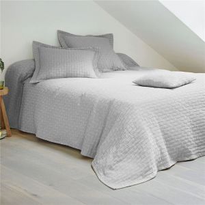 Jet&eacute; de lit tiss&eacute; en coton jacquard floqu&eacute; CL.LADRI- Gris Perle