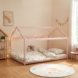 Lit cabane pour enfant Cerro bois de pin contreplaqué 120 x 200 cm rose