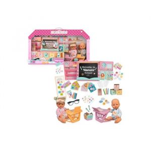 Nenuco Coffret &eacute;cole interactive avec poup&eacute;es - 2 poup&eacute;es de 35 cm - Corps rigide - Tableau noir - Pupitres