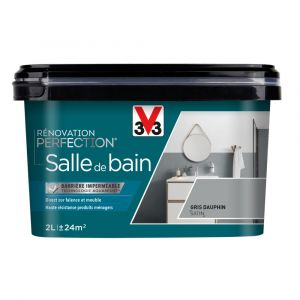 V33 Peinture Rénovation Perfection Salle de Bain Gris Dauphin Satin 2L