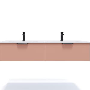 Meuble de salle de bain suspendu double vasque intégrée 140cm 2 tiroirs Abricot - Soho - Abricot