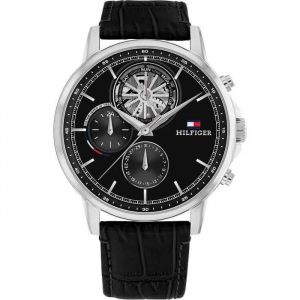 Tommy Hilfiger Montre Analogique Multifunction à Quartz pour Homme avec Bracelet en Cuir Noir - 1710605