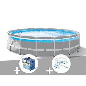 Intex Kit piscine tubulaire Prism Frame Clearview ronde 4,88 x 1,22 m + Bâche à bulles + Kit d'entretien