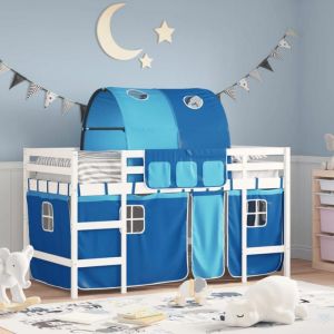 VidaXL Lit mezzanine enfants et tunnel bleu 90x190 cm bois pin massif