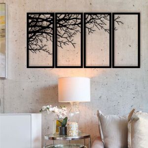 4 panneaux Art Mural Branche d'arbre, décoration Murale en métal - 150x74 cm
