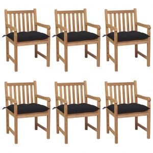 VidaXL Chaises de jardin 6 pcs avec coussins noir Bois de teck solide