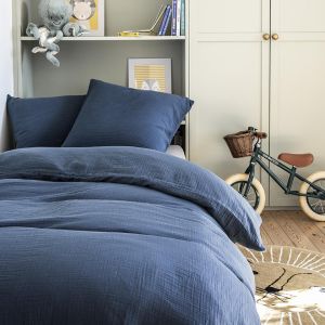 Essix Housse de couette unie en gaze de coton bleu 260x240