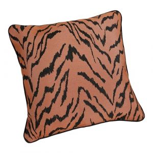 LINDER Coussin Garni Tissus Upcycl&eacute;/Recycl&eacute; - Tissu tiss&eacute; et Teint en France - Style Tigr&eacute; - Finition Passepoil - D&eacute;houssable - Coloris Orange Fauve et Noir - Dimensions 45x45cm - Collection Zulu
