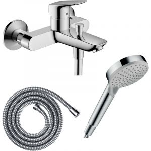 Hansgrohe Pack mitigeur bain douche mécanique Logis + Flexible Metaflex + Pommeau Vernis Blend 100 EcoSmart 2jets chromé