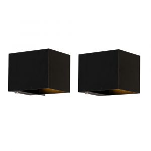 Qazqa Ensemble de 2 appliques murales noires avec variateur rechargeable - Joris