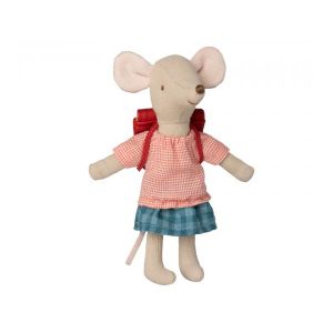 Maileg Tricycle souris, grande soeur avec sac - rouge - h: 13 cm