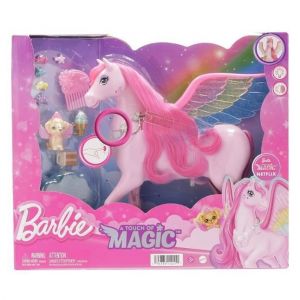 Mattel Pegase Rose Sons Et Lumieres, Ailes Multicolores, 10 Accessoires - Cheval Magique - Set Jouet Fille + Carte Animaux