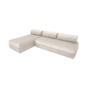 Canapé d'angle convertible 6 places en velours blanc