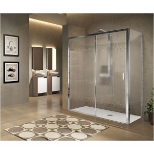 Image de Novellini Paroi de douche sans seuil 1 porte coulissante+1 fixe LUNES 2.0 2PH 140 cm- Sérigraphié - Chromé - Ouv Gauche