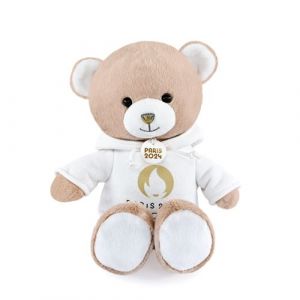 Doudou et Compagnie Peluche Ours Paris 2024 Beige sweat à capuche blanc