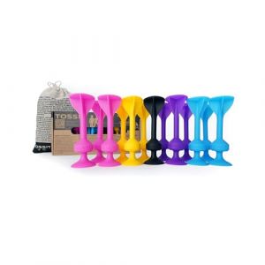 TOSSIT Jeu Fléchettes Ventouse, Pétanque Intérieur Extérieur Sol Mur, Silicone Puissant, Family Pack, Rose Violet Bleu Jaune