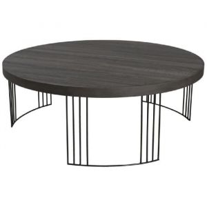 Image de MELBOURNE Table b e ronde scandinave en MDF placage c ne verni et métal noir 95x95x35 cm