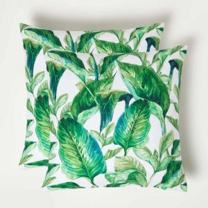 Coussin d'extérieur imperméable Feuilles de bananier, 45 x 45 cm – Lot de 2 - Homescapes